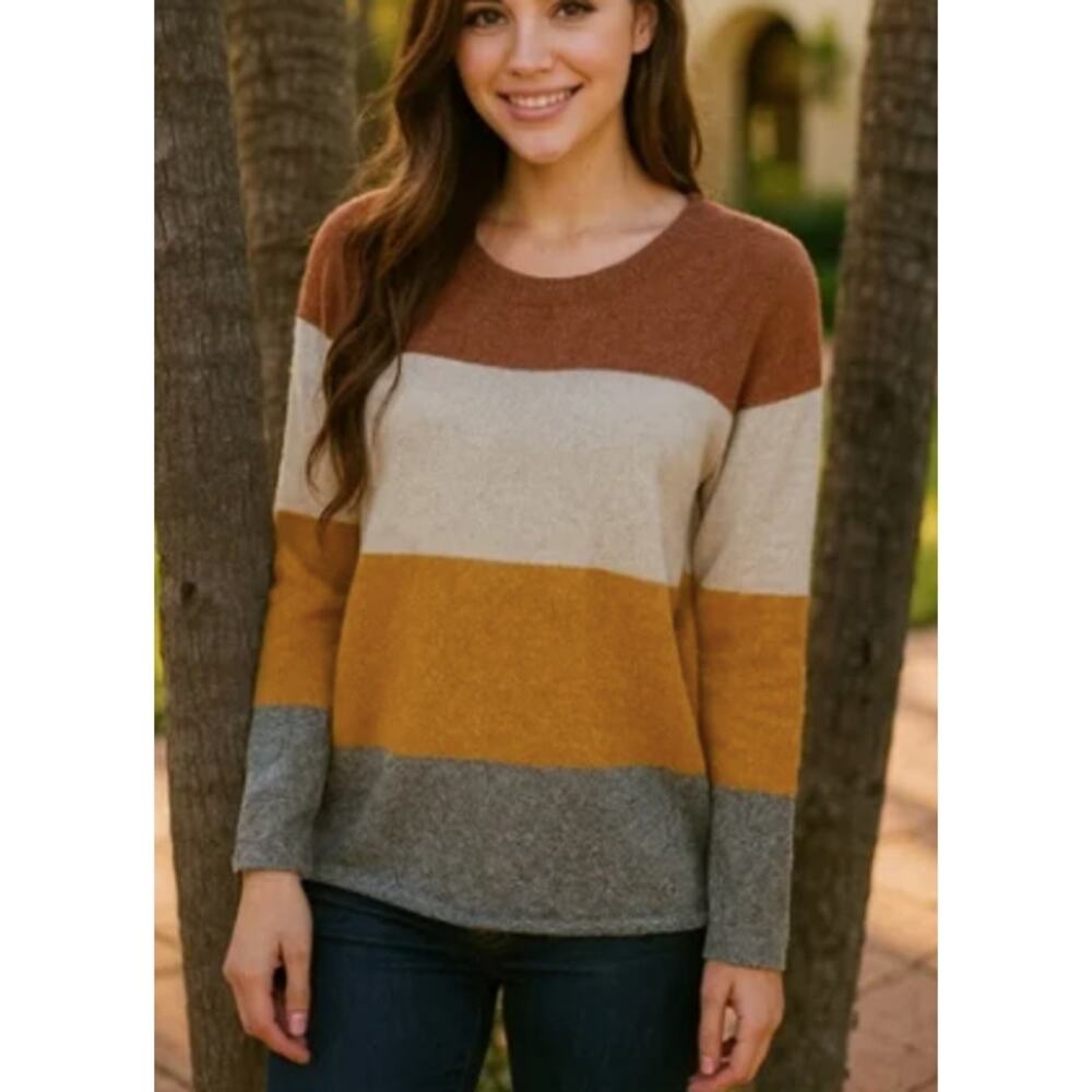 Pinque Red/White/Yelow/Gray Striped Sweater Size S